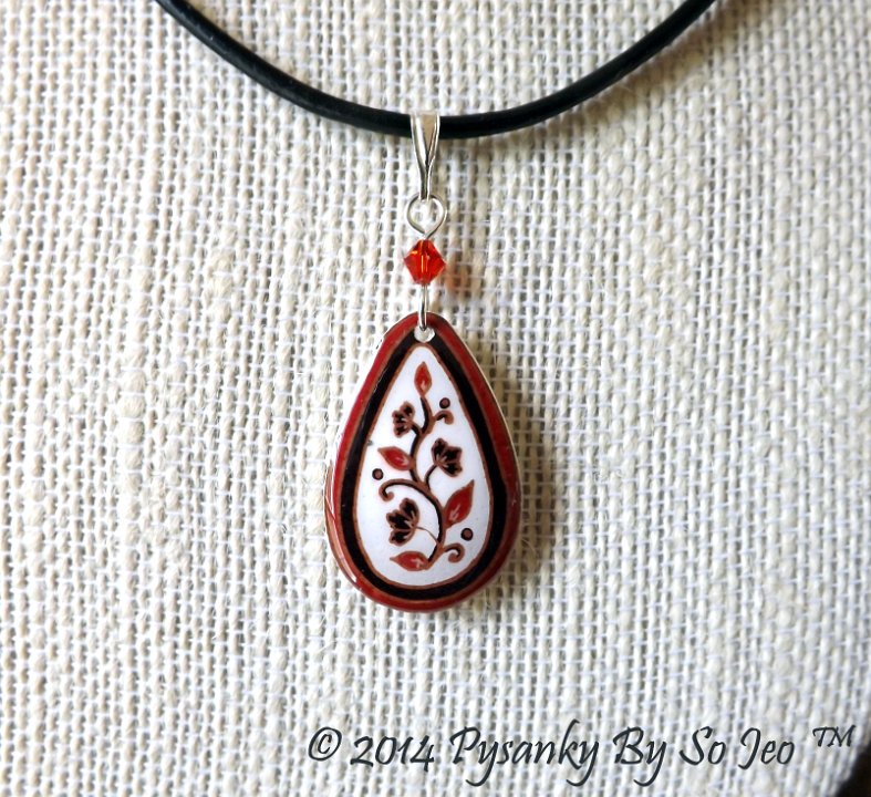 Red  and White Spring Vines Teardrop Earrings and Matching Necklace Pysanky Jewelry by So Jeo